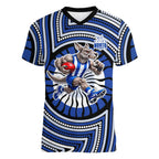 North Melbourne Kangaroos Women V-Neck T-Shirt Indigenous Monochrome Dot Art Mascot Style