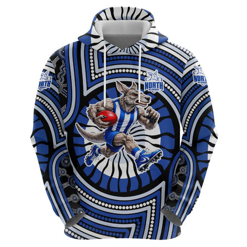North Melbourne Kangaroos Zip Hoodie Indigenous Monochrome Dot Art Mascot Style