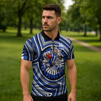 North Melbourne Kangaroos Zipper Polo Shirt Indigenous Monochrome Dot Art Mascot Style