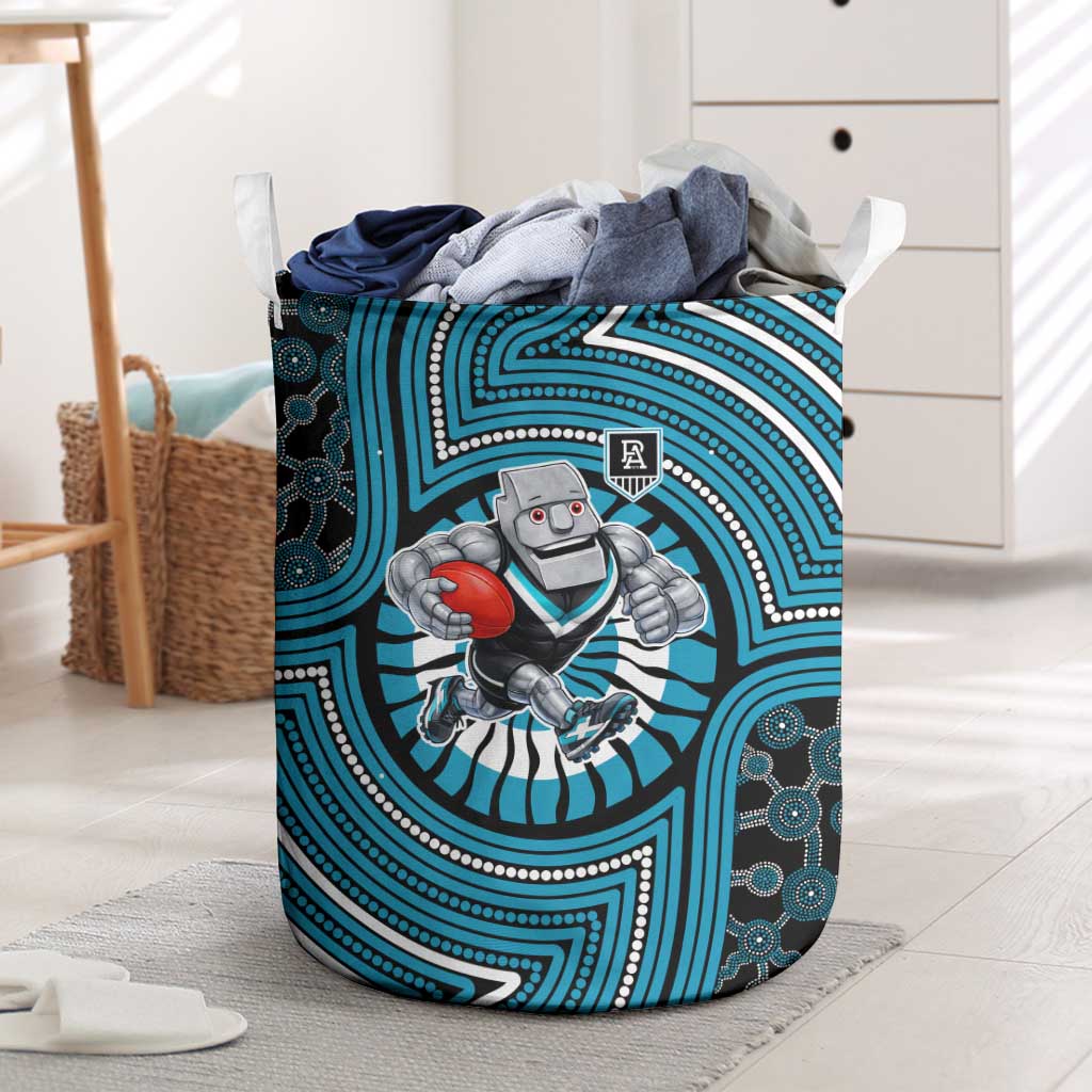 Port Adelaide Football Club Laundry Basket Indigenous Monochrome Dot Art Mascot Style