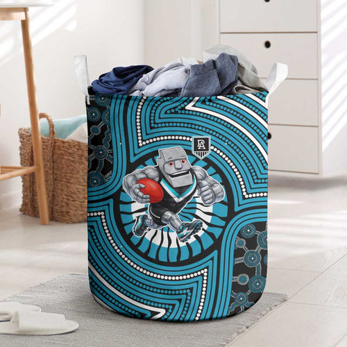 Port Adelaide Football Club Laundry Basket Indigenous Monochrome Dot Art Mascot Style