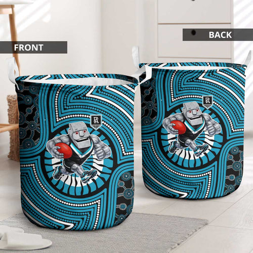 Port Adelaide Football Club Laundry Basket Indigenous Monochrome Dot Art Mascot Style