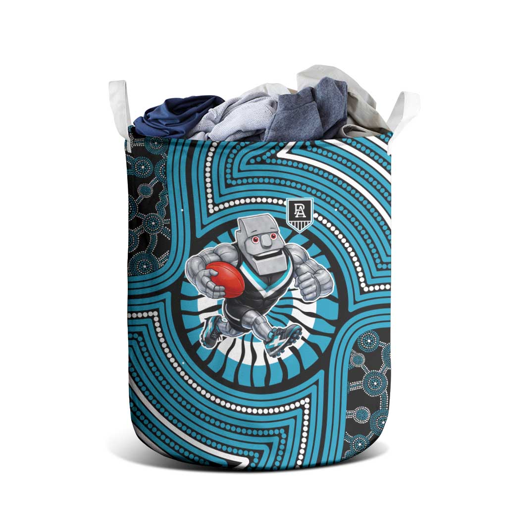 Port Adelaide Football Club Laundry Basket Indigenous Monochrome Dot Art Mascot Style