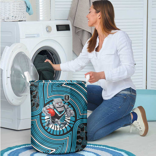Port Adelaide Football Club Laundry Basket Indigenous Monochrome Dot Art Mascot Style