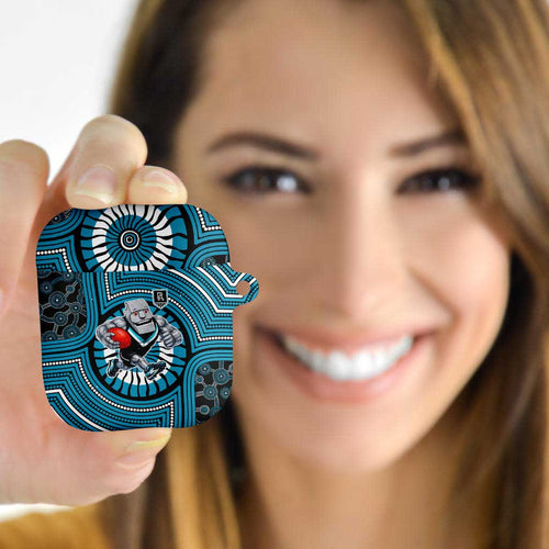 Port Adelaide Football Club AirPods Case Indigenous Monochrome Dot Art Mascot Style