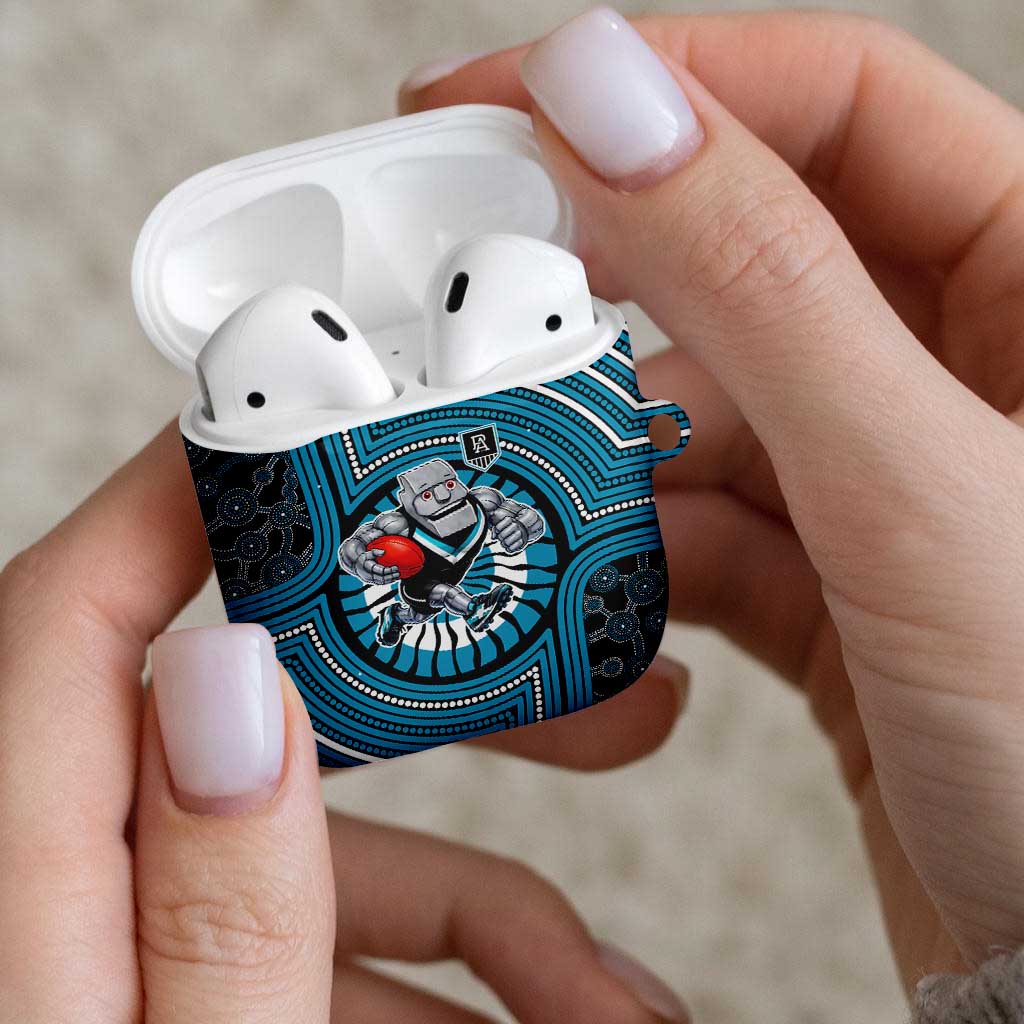 Port Adelaide Football Club AirPods Case Indigenous Monochrome Dot Art Mascot Style