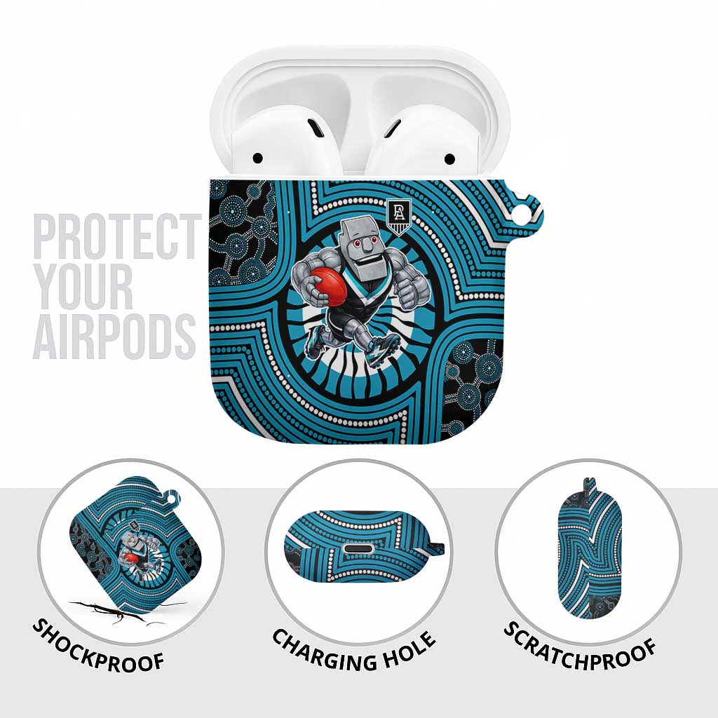 Port Adelaide Football Club AirPods Case Indigenous Monochrome Dot Art Mascot Style