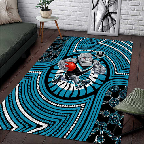 Port Adelaide Football Club Area Rug Indigenous Monochrome Dot Art Mascot Style
