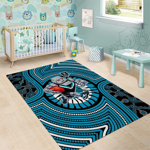 Port Adelaide Football Club Area Rug Indigenous Monochrome Dot Art Mascot Style