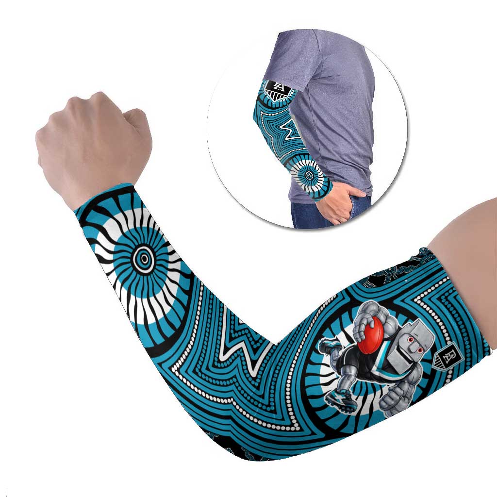 Port Adelaide Football Club Arm Sleeves Indigenous Monochrome Dot Art Mascot Style