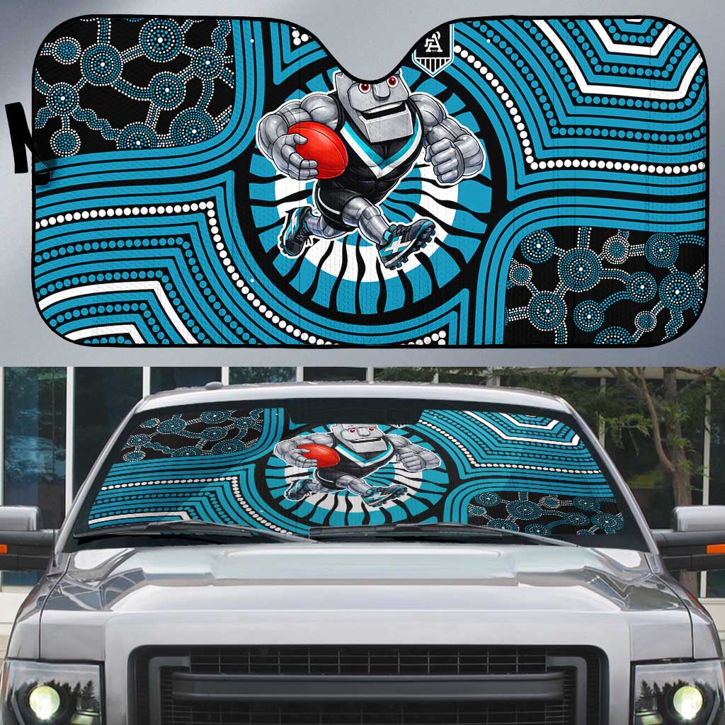 Port Adelaide Football Club Auto Sun Shade Indigenous Monochrome Dot Art Mascot Style
