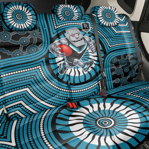Port Adelaide Football Club Back Car Seat Cover Indigenous Monochrome Dot Art Mascot Style