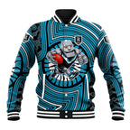 Port Adelaide Football Club Baseball Jacket Indigenous Monochrome Dot Art Mascot Style