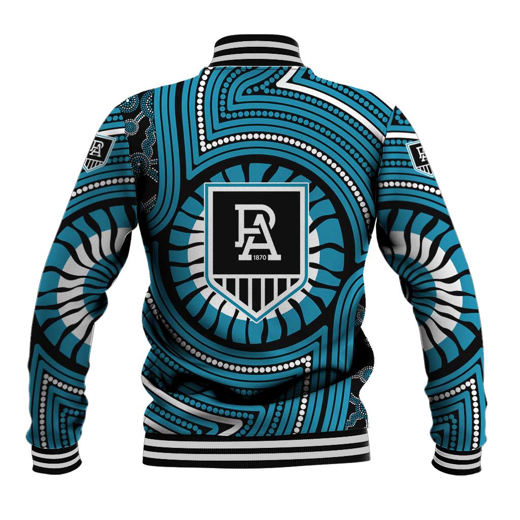 Port Adelaide Football Club Baseball Jacket Indigenous Monochrome Dot Art Mascot Style