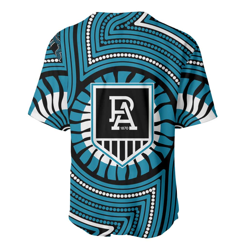 Port Adelaide Football Club Baseball Jersey Indigenous Monochrome Dot Art Mascot Style