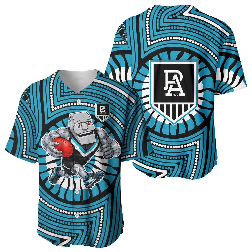 Port Adelaide Football Club Baseball Jersey Indigenous Monochrome Dot Art Mascot Style