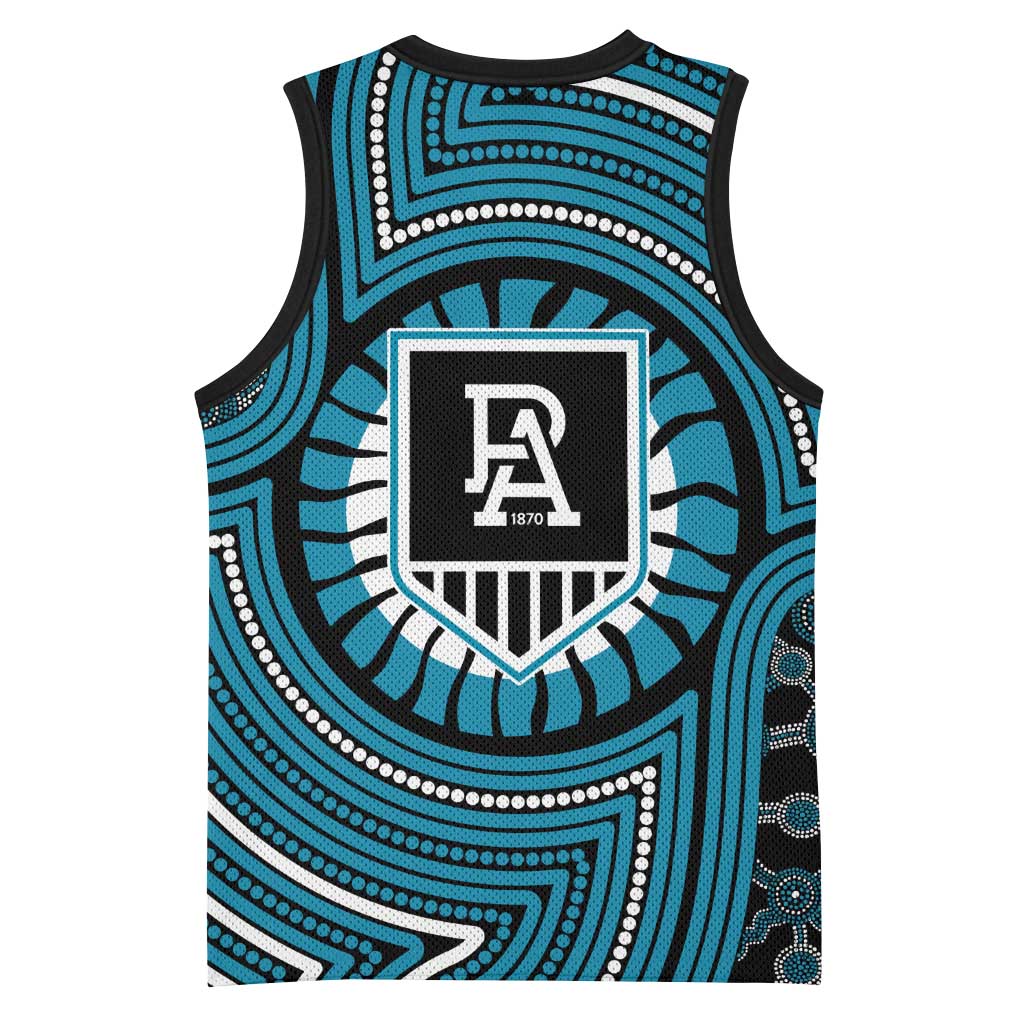 Port Adelaide Football Club Basketball Jersey Indigenous Monochrome Dot Art Mascot Style