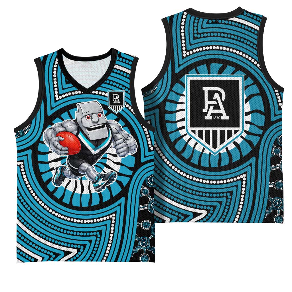 Port Adelaide Football Club Basketball Jersey Indigenous Monochrome Dot Art Mascot Style