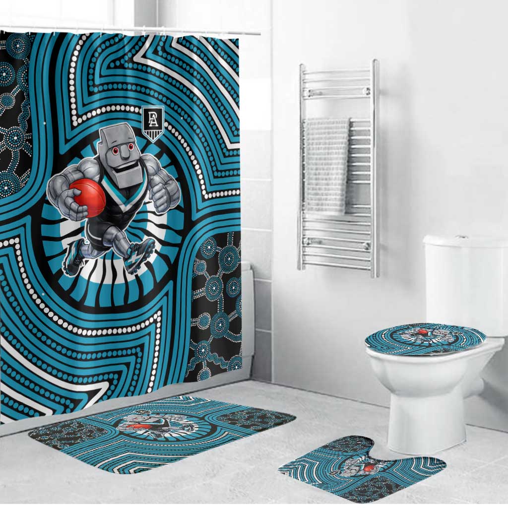 Port Adelaide Football Club Bathroom Set Indigenous Monochrome Dot Art Mascot Style