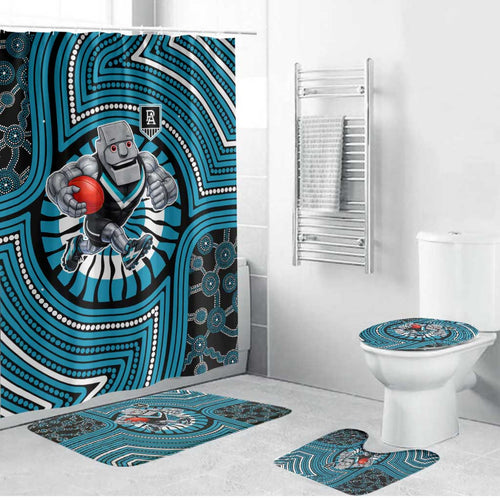 Port Adelaide Football Club Bathroom Set Indigenous Monochrome Dot Art Mascot Style