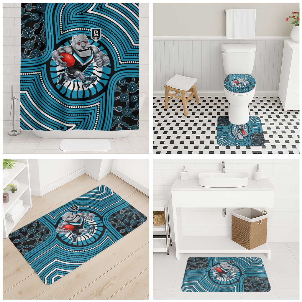 Port Adelaide Football Club Bathroom Set Indigenous Monochrome Dot Art Mascot Style