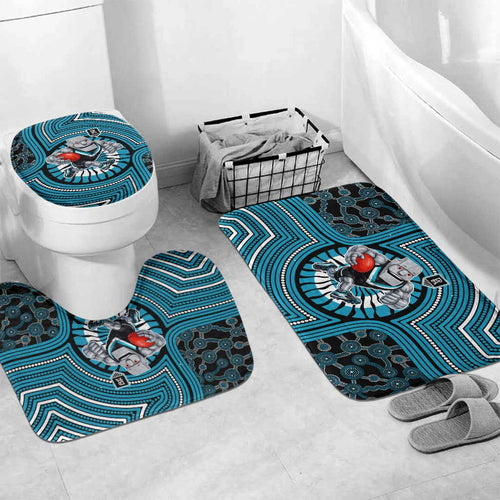 Port Adelaide Football Club Bathroom Set Indigenous Monochrome Dot Art Mascot Style