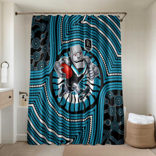 Port Adelaide Football Club Bathroom Set Indigenous Monochrome Dot Art Mascot Style