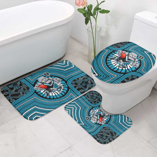 Port Adelaide Football Club Bathroom Set Indigenous Monochrome Dot Art Mascot Style