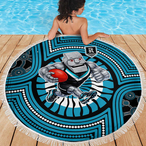 Port Adelaide Football Club Beach Blanket Indigenous Monochrome Dot Art Mascot Style