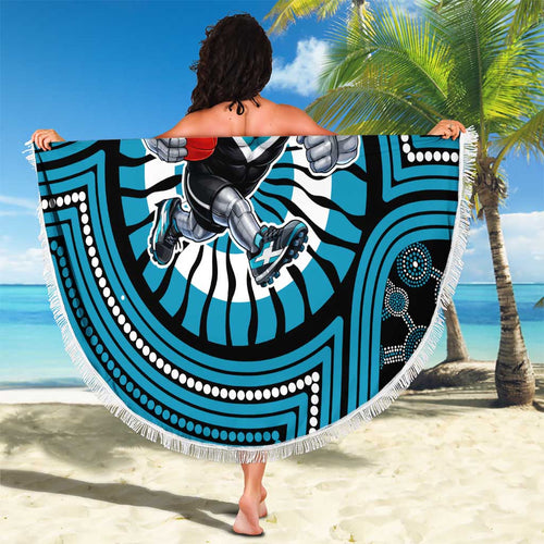 Port Adelaide Football Club Beach Blanket Indigenous Monochrome Dot Art Mascot Style
