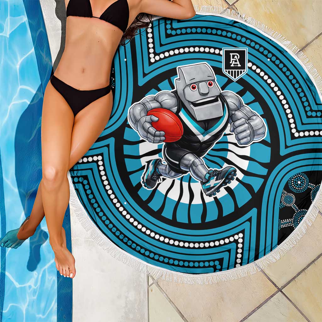 Port Adelaide Football Club Beach Blanket Indigenous Monochrome Dot Art Mascot Style