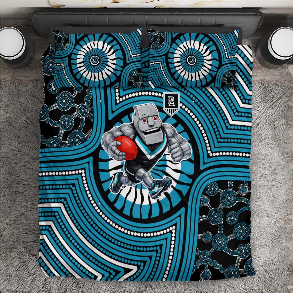 Port Adelaide Football Club Bedding Set Indigenous Monochrome Dot Art Mascot Style