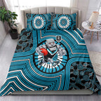 Port Adelaide Football Club Bedding Set Indigenous Monochrome Dot Art Mascot Style