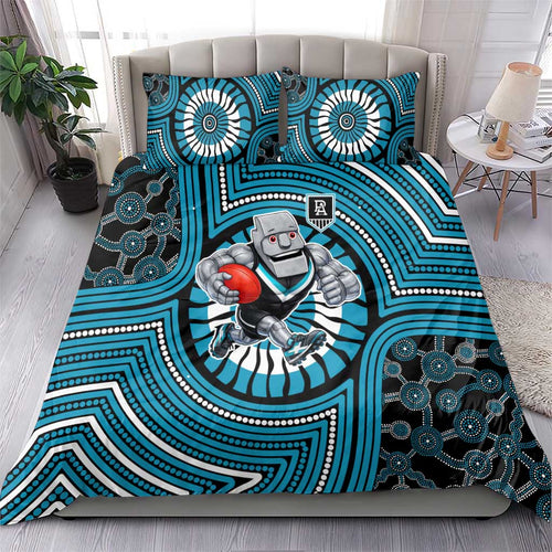 Port Adelaide Football Club Bedding Set Indigenous Monochrome Dot Art Mascot Style