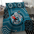 Port Adelaide Football Club Bedding Set Indigenous Monochrome Dot Art Mascot Style