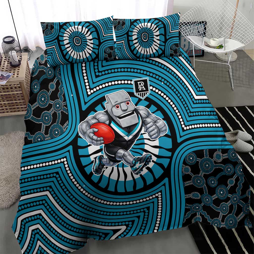 Port Adelaide Football Club Bedding Set Indigenous Monochrome Dot Art Mascot Style