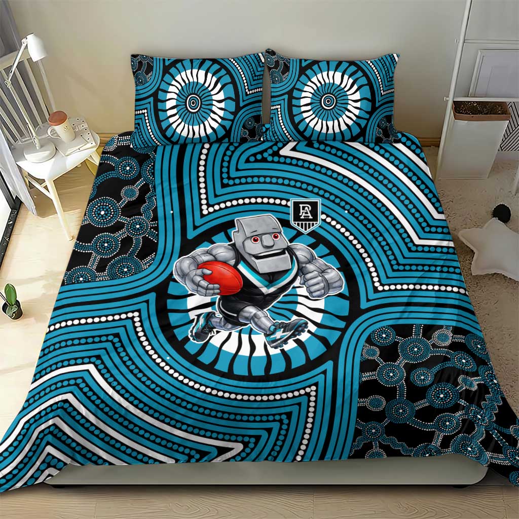 Port Adelaide Football Club Bedding Set Indigenous Monochrome Dot Art Mascot Style