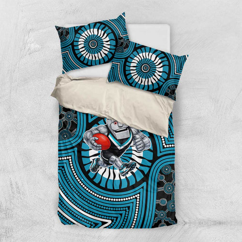 Port Adelaide Football Club Bedding Set Indigenous Monochrome Dot Art Mascot Style