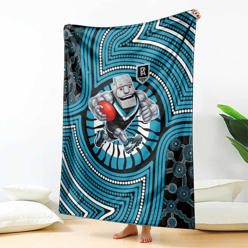 Port Adelaide Football Club Blanket Indigenous Monochrome Dot Art Mascot Style