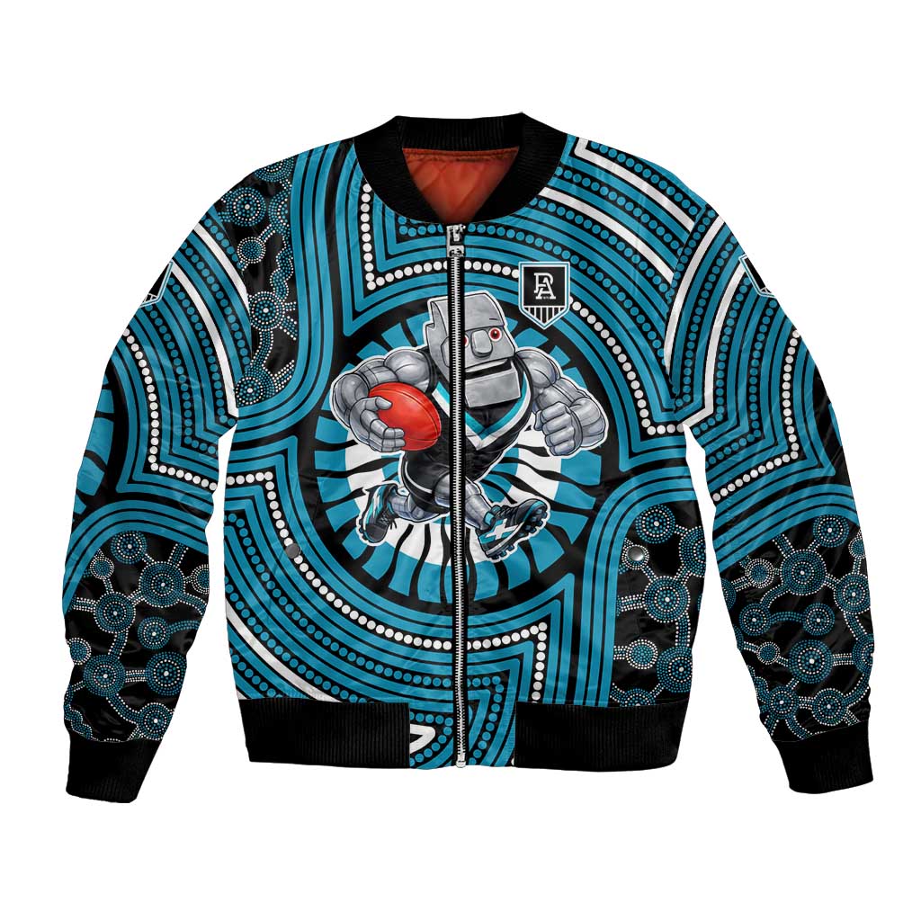 Port Adelaide Football Club Bomber Jacket Indigenous Monochrome Dot Art Mascot Style