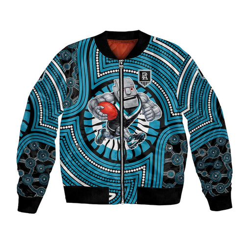 Port Adelaide Football Club Bomber Jacket Indigenous Monochrome Dot Art Mascot Style
