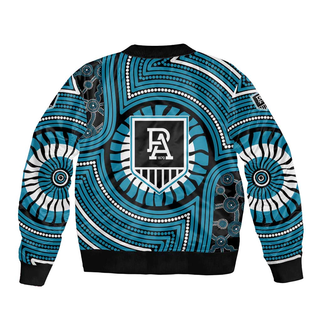 Port Adelaide Football Club Bomber Jacket Indigenous Monochrome Dot Art Mascot Style