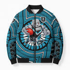 Port Adelaide Football Club Bomber Puffer Jacket Indigenous Monochrome Dot Art Mascot Style