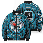 Port Adelaide Football Club Bomber Puffer Jacket Indigenous Monochrome Dot Art Mascot Style