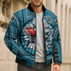 Port Adelaide Football Club Bomber Puffer Jacket Indigenous Monochrome Dot Art Mascot Style