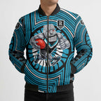 Port Adelaide Football Club Bomber Puffer Jacket Indigenous Monochrome Dot Art Mascot Style