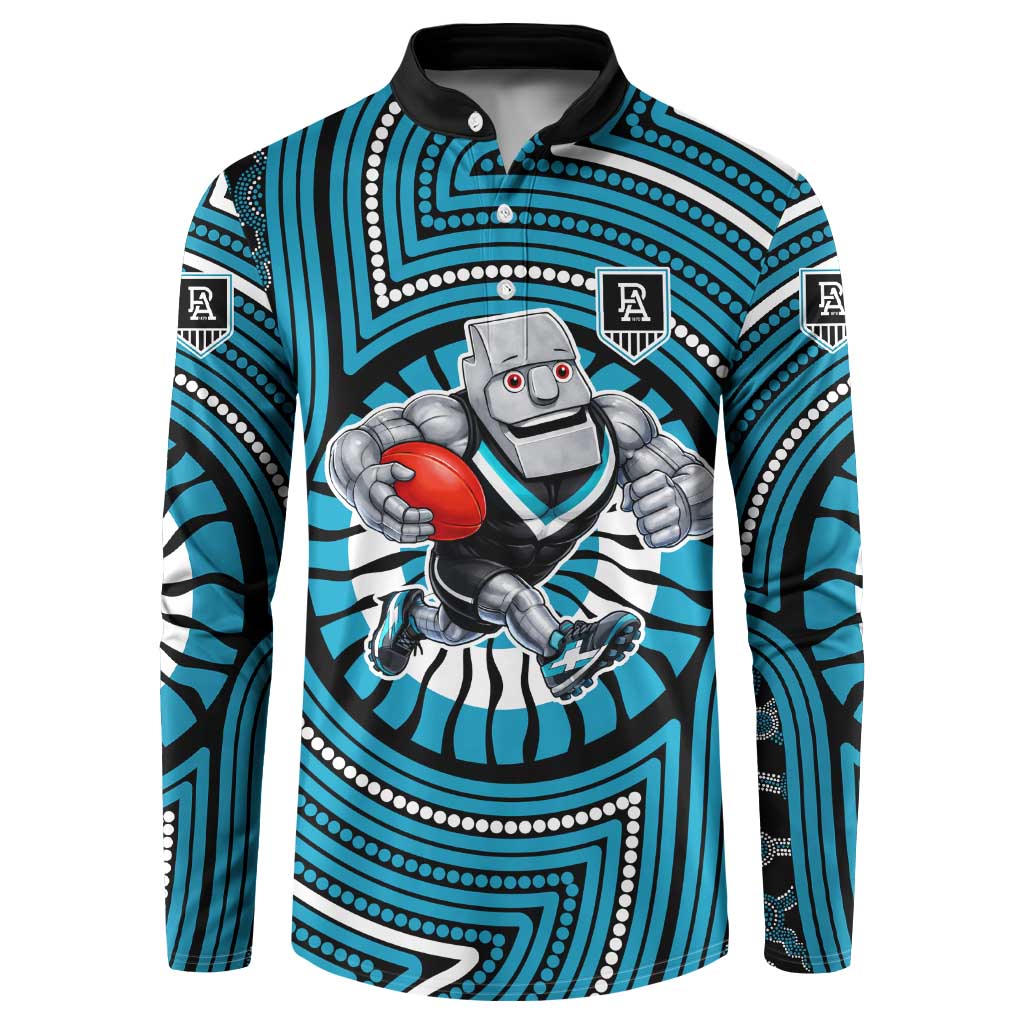 Port Adelaide Football Club Button Sweatshirt Indigenous Monochrome Dot Art Mascot Style