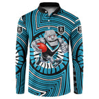 Port Adelaide Football Club Button Sweatshirt Indigenous Monochrome Dot Art Mascot Style