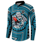 Port Adelaide Football Club Button Sweatshirt Indigenous Monochrome Dot Art Mascot Style