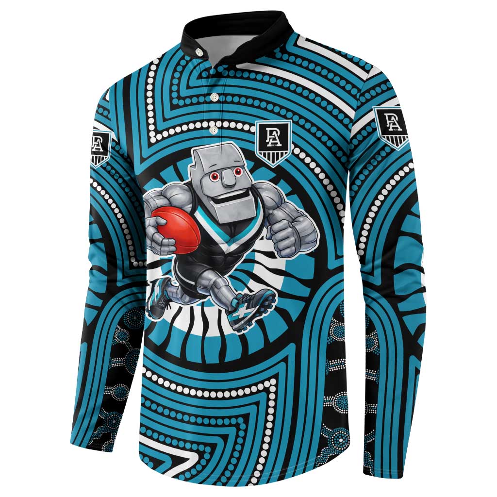 Port Adelaide Football Club Button Sweatshirt Indigenous Monochrome Dot Art Mascot Style